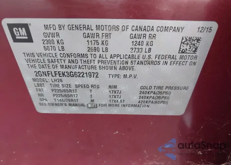 2016 Chevrolet Equinox Lt from USA, damaged, VIN 2GNFLFEK3G6221972